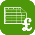 Spreadsheet icon on green background with large pound sign - green h can help you to prepare your quarter-end and year-end figures for your accountant