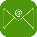 Icon of @ sign in envelope indicating professional e-mail sevices - green h provides professional e-mail servces