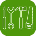 Icon of tools, indicating tradespeople - green h helps tradespeople to get found on-line and show their skils and expertise so customers who find them are confident enough to contact them.