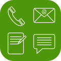 Icon containing phone, e-mail, form and text message - contact green h