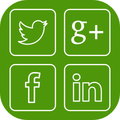 Logo of twitter, google+, facebook and linkedin - green h provides social media marketing